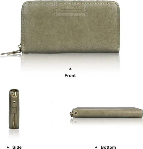 Vista 4 de FT FUNTOR Cartera de pulsera para mujer, cartera de piel sintética vegana con cremallera alrededor del teléfono, tarjetero organizador