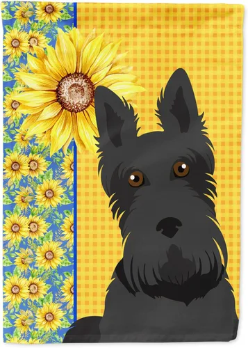 Vista 97 de Caroline's Treasures WDK5313GF Bandera de jardín con diseño de girasoles de verano, color negro y tostado, Airedale Terrier para buzón, bandera