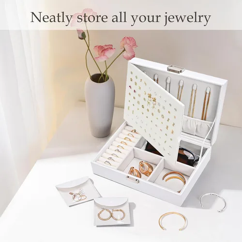 Vista 6 de Joyero organizador para mujeres y niñas, caja de joyería mejorada con 8 bolsas adicionales libres de deslustre, contenedor de almacenamiento