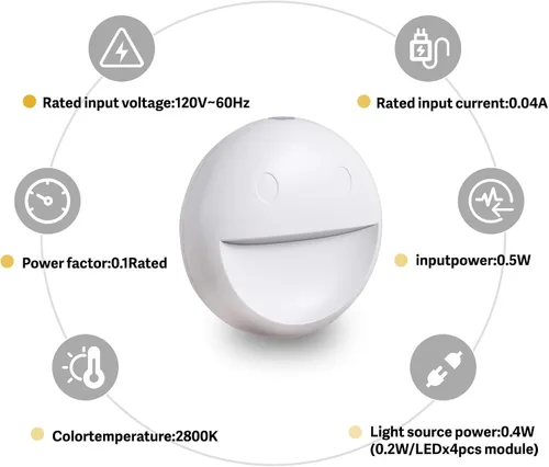 Vista 9 de VAVOFO Luz nocturna LED con sensor automático, paquete de 4, 2900-3200K blanco cálido, diseño de cara sonriente, lámpara de noche de pared