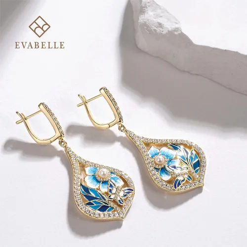 Vista 5 de Evabelle Dangle Drop Earrings for Women Hypoallergenic Gold Plated Cross FlowerBowPearl Earrings Trendy Wedding Jewelry for Mother Daughter Wife
