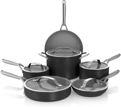 Vista 15 de Juego de ollas y sartenes Ninja antiadherentes Juego de utensilios de cocina de cerámica premium de vida extendida 9 piezas antiadherentes Gris