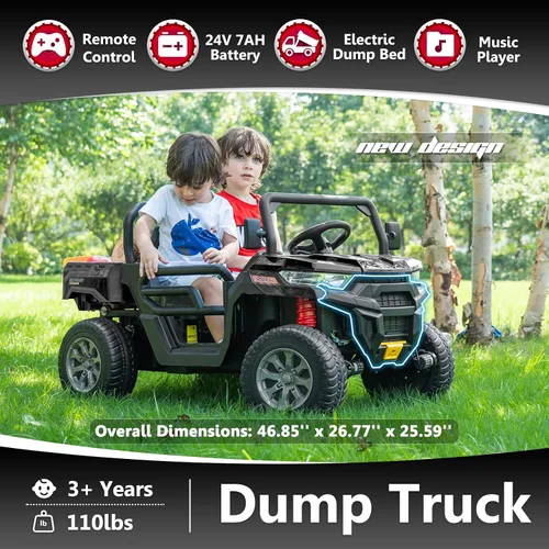 Vista 2 de Sopbost Juguetes de Montar de 2 Asientos 24V para Niños Grandes con Cama de Volteo Eléctrica Autos Eléctricos 4WD con Batería para Niños con Control