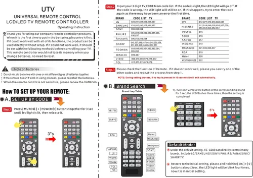 Vista 6 de Control remoto universal de TV con botón de iluminación compatible con LG, Samsung, Philips, Panasonic, Sharp TCL, Vizio, Sony, Sanyo, Toshiba