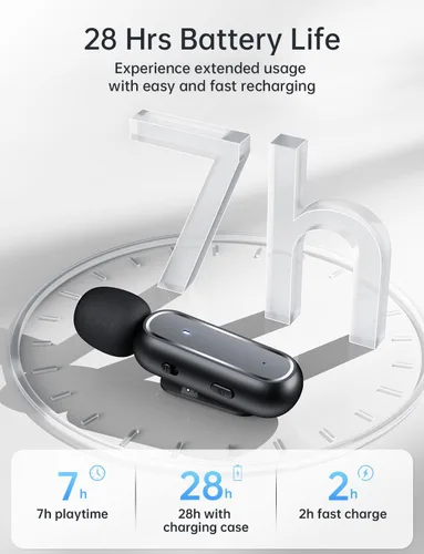 Vista 4 de Micrófono inalámbrico Lavalier para iPhone iPad con estuche de carga 7H Clip en el micrófono de solapa inalámbrico, paquete de 2 micrófonos
