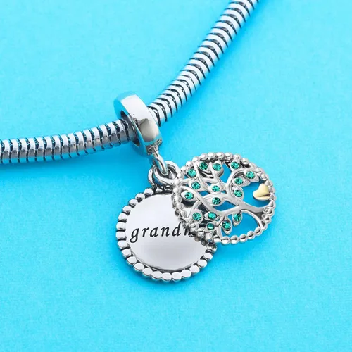 Vista 5 de KunBead Abalorios colgantes de plata con forma de árbol de la vida para cumpleaños de la abuela, Metal, Cobre