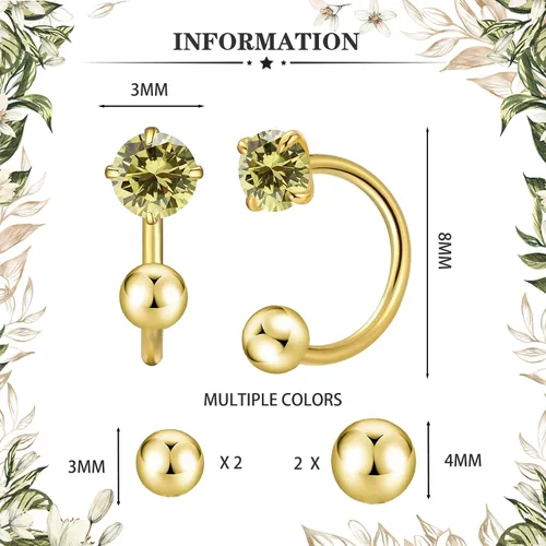 Vista 2 de Aretes Huggie de medio aro para mujeres y niñas, pequeños aretes de cartílago, aretes de botón con piedra natal para mujeres, aretes de botón
