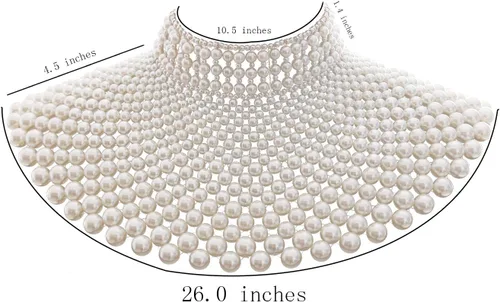 Vista 7 de Fine Fashion Collar de perlas egipcias hecho a mano con peto de cuentas para mujer, accesorios de gargantilla, Perla sintética
