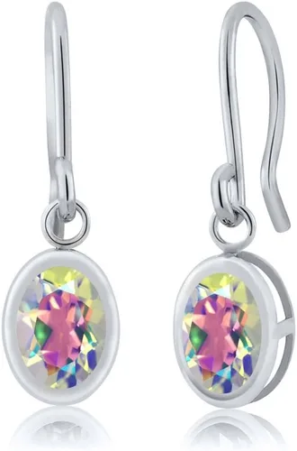 Vista 149 de Gem Stone King Aretes colgantes de plata de ley 925 de 0.276 x 0.197 in con piedra natal ovalada de alambre francés para mujer