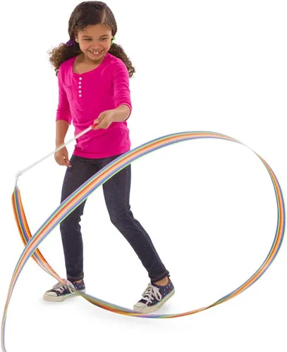 Vista 4 de Paquete de 4 cintas de baile de 6.6 ft, cintas de gimnasia rítmica con serpentinas de arco iris, varitas giratorias en palos para baile artístico
