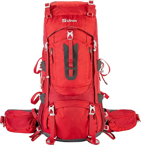 Vista 8 de Ubon Mochila de senderismo con marco interno de 50/60 L, mochila de camping para hombres y mujeres con cubierta de lluvia verde (60L-Green)