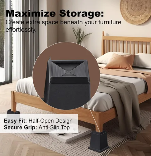 Vista 3 de Elevadores de cama resistentes de 6 pulgadas, juego de 4, soporta 1000 libras cada uno, protección del suelo, perfecto para sofás, escritorios