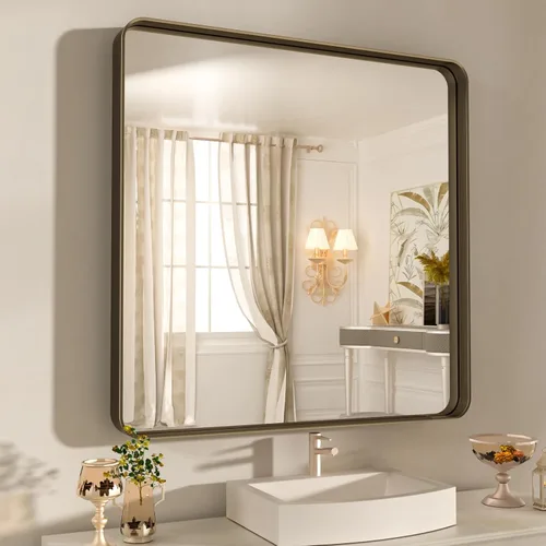 Vista 98 de WEER - Espejo de baño con luces LED, 50x70cm, espejo de tocador montado en la pared, 3 colores regulables, almohadilla antiempañante retroiluminada