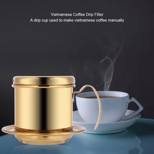 Vista 3 de HERCHR Gotero de café vietnamita, cafetera vietnamita de acero inoxidable con capacidad de 0.59 oz, filtro de goteo pequeño de alta resistencia