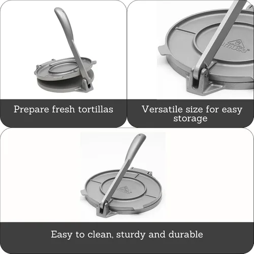 Vista 9 de IMUSA USA MEXI-86005 - Prensa de tortilla de aluminio fácil de usar de 6 pulgadas, plateado, gris Roti maker, ideal para panes planos caseros