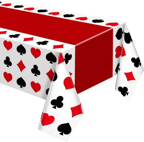 Vista 8 de Hosuly 3 piezas de decoración de fiesta temática de casino, mantel de póquer de plástico desechable, mantel temático de casino para juegos Negro