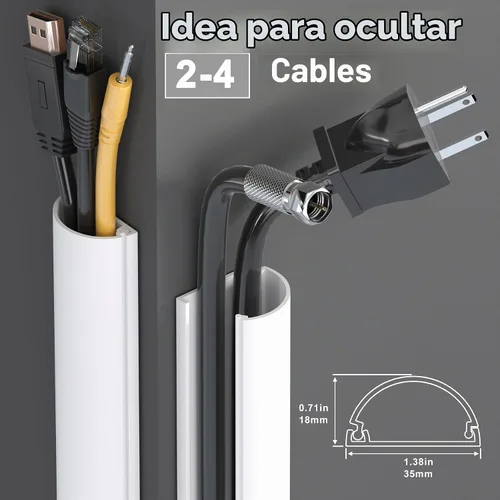 Vista 2 de ZhiYo Cable Hider de 34 pulgadas, para 2-4 cables, cubiertas de cable para montaje en pared, cubierta de cable, pared, canaleta de cable blanco, 2 x