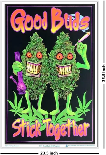 Vista 3 de Scorpio Posters Good Buds Stick Together - Póster con luz negra de marihuana, laminado, 23.5 x 35.5 pulgadas