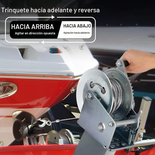 Vista 3 de Cabrestante de mano resistente de 800 libras con cable de alambre de acero de 32 pies, cabrestante de engranajes de correa de manivela manual