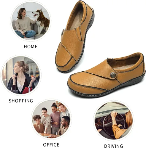 Vista 3 de Geoeleph Mocasines casuales para mujer, cómodos y cómodos para caminar, mocasines de cuero para conducir