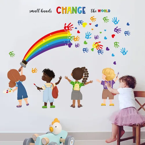 Vista 3 de Decalmile - Calcomanías para pared, diseño de manos pequeñas que cambian el mundo