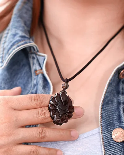 Vista 6 de Lightock - Collar con colgante de zorro de obsidiana para mujer con energía curativa y amuleto de cristal