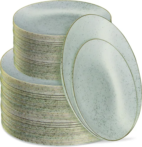 Vista 24 de PLASTICPRO Juego de 32 elegantes platos desechables de plástico que incluye 16 platos llanos y 16 platos de ensalada, platos de fiesta resistentes