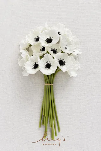 Vista 4 de Ling's moment Poppy Flowers Artificial, 18 amapolas blancas de espuma