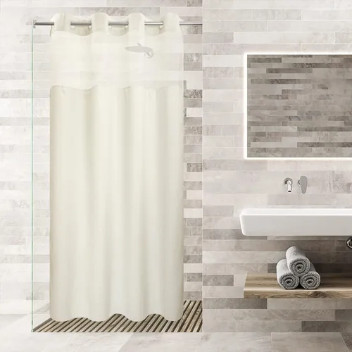 Vista 11 de Cortina de baño River Dream de gran peso sin ganchos necesarios con diseño de gofre punteado y forro a presión - 36W x 74H, de calidad hotelera