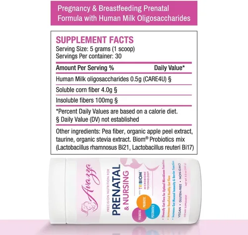 Vista 7 de Fórmula prenatal Avazza con fórmula TriBiom: probióticos + prebióticos + posbióticos para nutrir y estabilizar contra el intestino permeable.