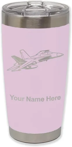 Vista 23 de LaserGram Taza aislada al vacío de 20 onzas, Fighter Jet 2, grabado personalizado incluido (negro)