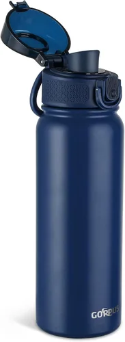 Vista 12 de GOPPUS Botella de agua de acero inoxidable aislada de 20 oz sin BPA, excelente para viajes, con tapa para beber - A prueba de fugas y sudor con tapa