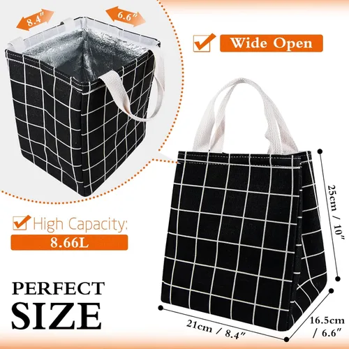 Vista 2 de Lonchera térmica para mujeres y hombres, bolsas reutilizables para el almuerzo para adultos para el trabajo o viajes (cuadros negros)