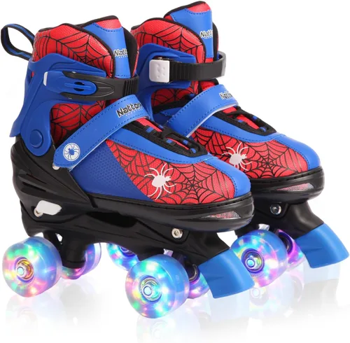 Vista 10 de Patines de ruedas Nattork para niños y niñas, patines cuádruples ajustables en 4 tallas para niños con ruedas iluminadas, genial regalo