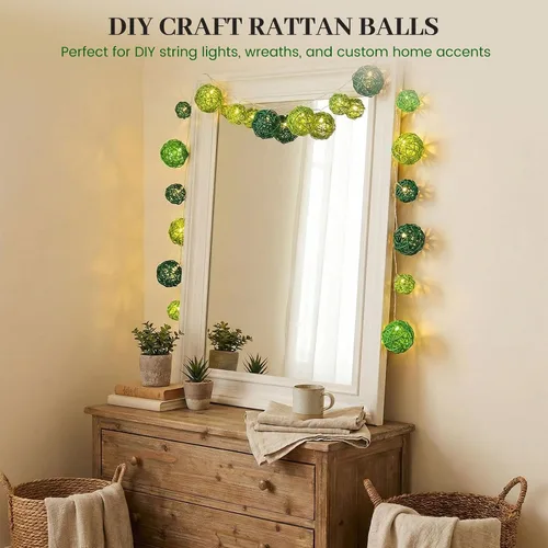 Vista 4 de FUTUREPLUSX 42 bolas de mimbre de ratán, bolas decorativas verdes, orbes y jarrones, rellenos de cuencos para primavera, día de San Patricio