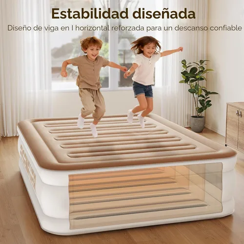 Vista 4 de Colchón de aire Queen con bomba incorporada, colchón inflable Beige Camel