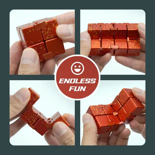Vista 5 de Cubo infinito de metal, juguete portátil de escritorio, alivio de la ansiedad para adultos, adolescentes y niños, regalo para TDAH, negro y rojo