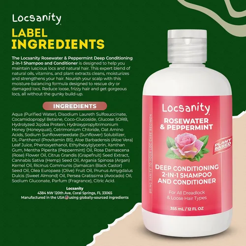 Vista 8 de Locsanity Agua de Rosas y Menta Champú y Acondicionador 2 en 1 para Todos los Tipos de Dreadlocks y Peinados – Champú y Acondicionador Hidratante