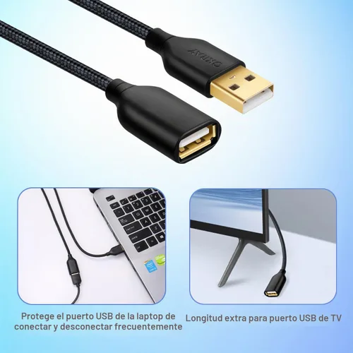 Vista 5 de OKRAY Cable de extensión USB, cable extensor tipo A macho a hembra tipo A Negro