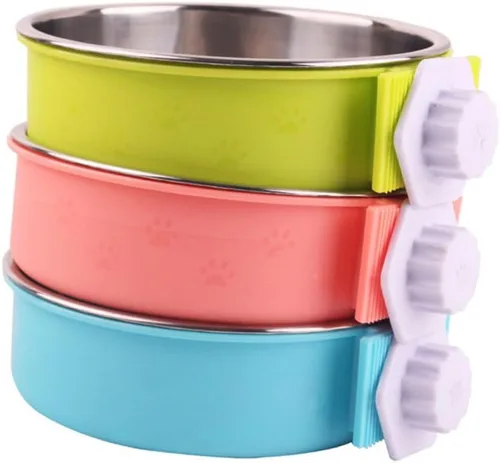 Vista 3 de POPETPOP Diseño ligero portátil del cuenco del cocinero de la jaula del cuenco del perro del acero inoxidable del alimentador del animal