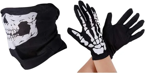 Vista 7 de Halloween Hooded Cloak Black Velvet Cloak Halloween Costumes + Scythe+Skull Mask+Skeleton Gloves Grim Party Costumes
