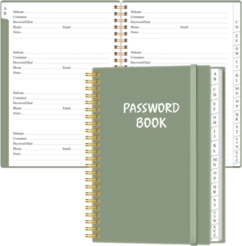 Vista 10 de Libro de contraseñas simplificado con pestañas alfabéticas - Diario cuaderno guardador de contraseñas de tamaño de bolsillo pequeño para inicios