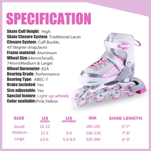 Vista 6 de Kuxuan Skates Inline Skates Adjustable for Kids,Girls Skates with All Wheels Light up,Fun Illuminating for Girls and Ladies