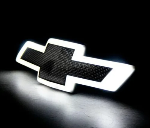 Vista 5 de Emblema iluminado para rejilla de Chevy Silverado, diseño de calcomanía de carbono 2014-15, 1500, 2016-19 2500/3500