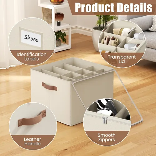Vista 3 de PHINOX Organizador de zapatos para armario, paquete de 2 cajas organizadoras de zapatos de tela, contenedores de almacenamiento de zapatos