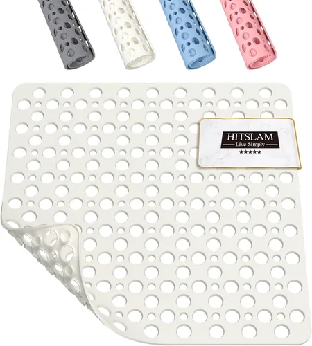 Vista 10 de HITSLAM - Alfombrilla de ducha antideslizante, 21 x 21 pulgadas, alfombrilla de baño cuadrada para bañera antideslizante con ventosas y agujeros