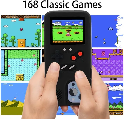 Vista 2 de Funda Gameboy para iPhone 6 Plus/ 6s Plus/ 7 Plus/ 8 Plus, diseño retro de 168 juegos clásicos, con pantalla de video a color, funda para teléfono a