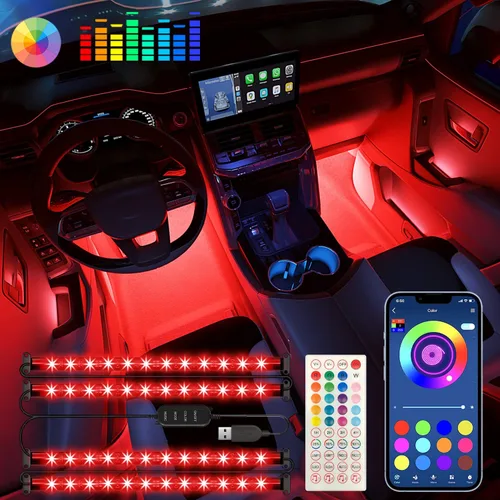 Vista 8 de Luces interiores de coche Keepsmile Accesorios para automóvil Control de aplicación con sincronización de música remota Cambio de color RGB