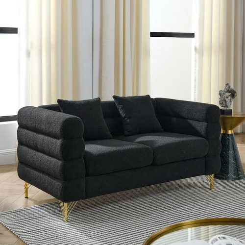 Vista 3 de KEVINSPACE Sofá biplaza de 60 pulgadas, sofá de 2 plazas para espacios pequeños, sofás modernos, sofá biplaza con 2 almohadas de mediados de siglo