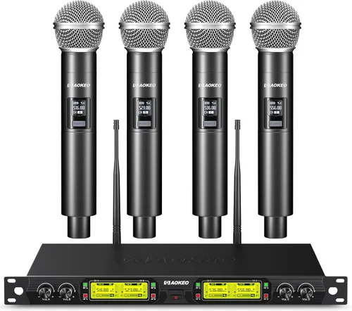 Vista 8 de Sistema de Micrófono Inalámbrico Aokeo, Juego de Micrófono Inalámbrico de Metal con Estuche, Micrófonos Dinámicos de Mano Inalámbricos para Cantar